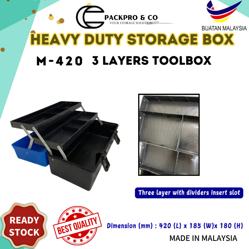 M-420 Three Layer Heavy Duty Tool Box Sturdy Classic Design with Hard ...