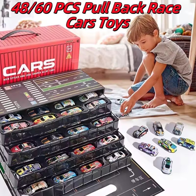 48 PCS Pull Back Race Cars Toys, Container Storage Box, Race Car Party ...