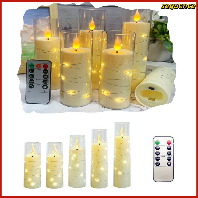 Se 5 Pcs Flickering Flameless LED Candles, Acrylic LED Pillar Candles ...