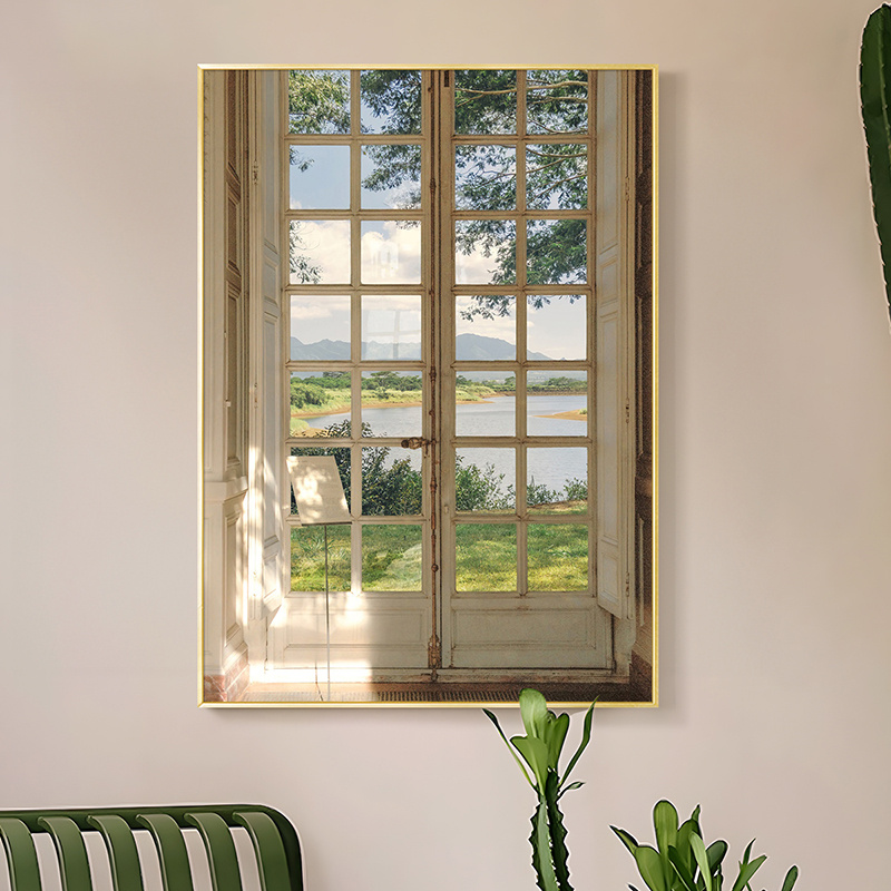 (With Frame) French Retro Style Window View Landscape Canvas Painting ...
