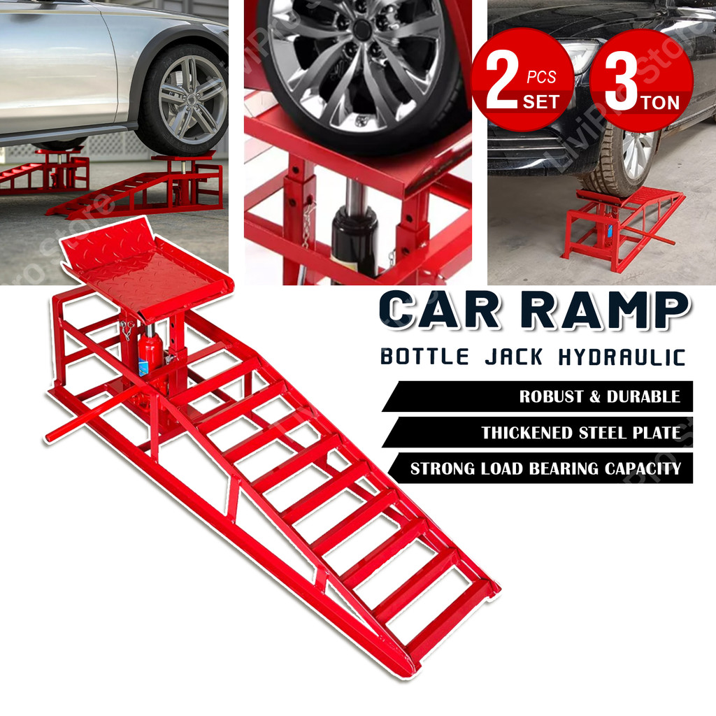 [2pcs/Set] 3Ton Car Ramp Hydraulic Bottle Jack 1 Pair Heavy Duty ...