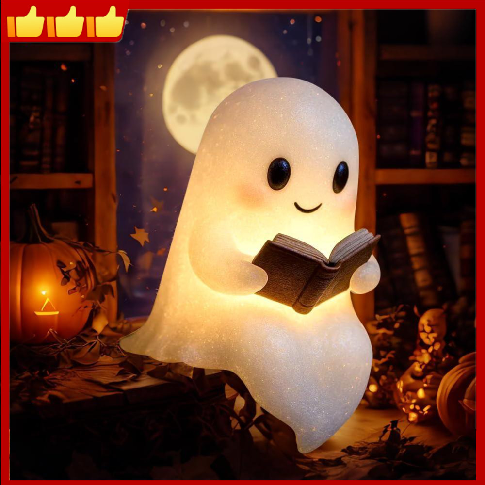 Cute Ghost Reading Book Lamp, Halloween Ghost Night Light, Ghost ...