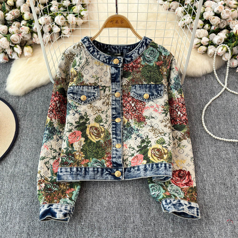 Embroidered Round Neck Jacket Women Casual All Match Denim Jacket Shopee Malaysia