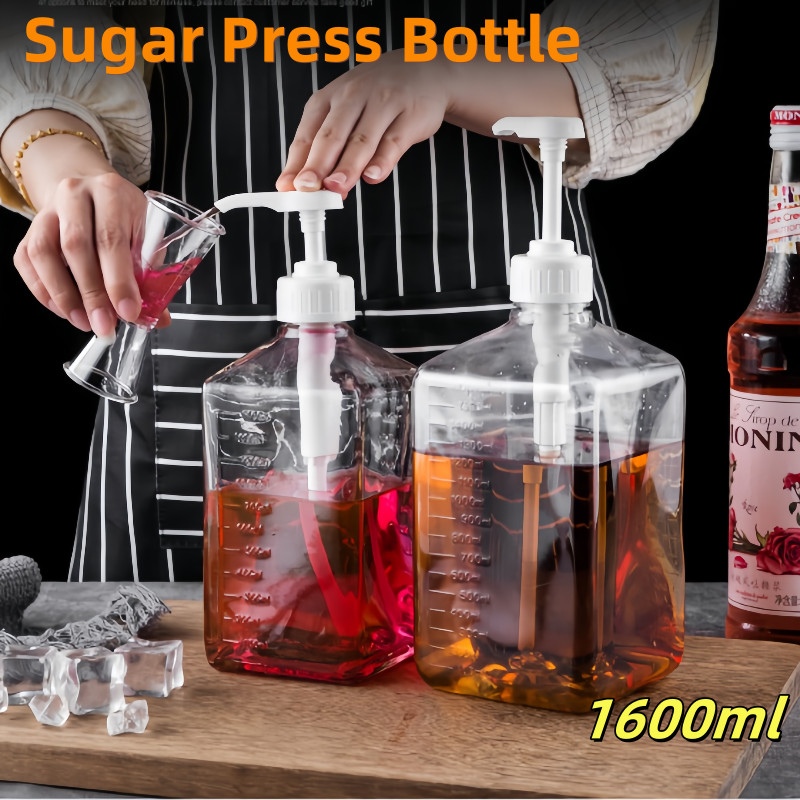1600ml Sugar Press Bottle Plastic Syrup Container with Pumb Syrup Jam ...