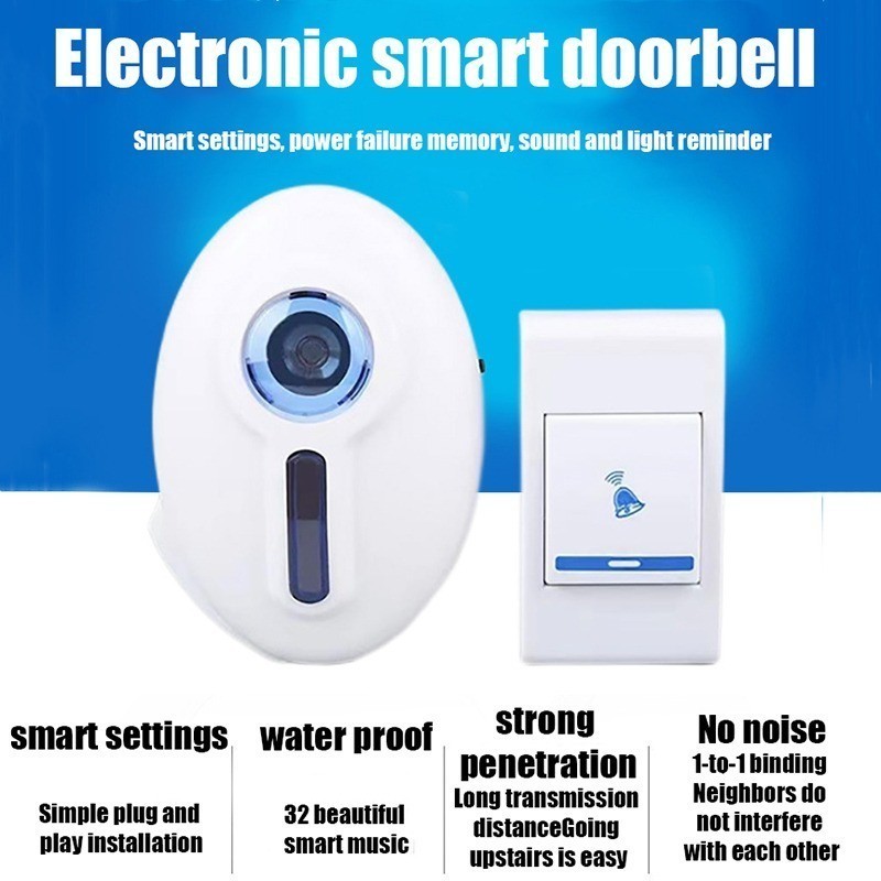 Waterproof Wireless Doorbell Security Alarm Smart Door Bell Battery ...