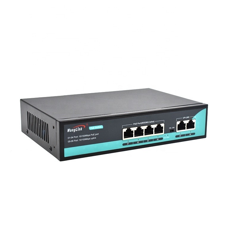 Wanglink 96W 6-Port AI PoE Switch with 4 Long Reach 250m PoE Ports and ...