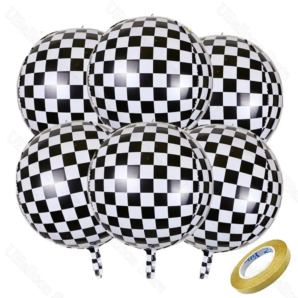 6Pcs Black White Checkered Balloons 22inch 4D Checkered Flag Aluminum ...
