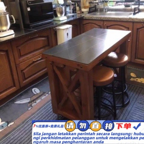 American-Style Solid Wood Kitchen Middle Island Table Movable Dining ...