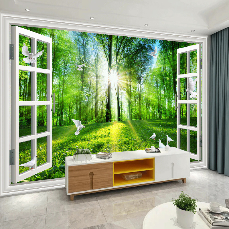 Fake Window Wallpaper Self-Adhesive Bedroom Mural Landscape Wallpaper ...