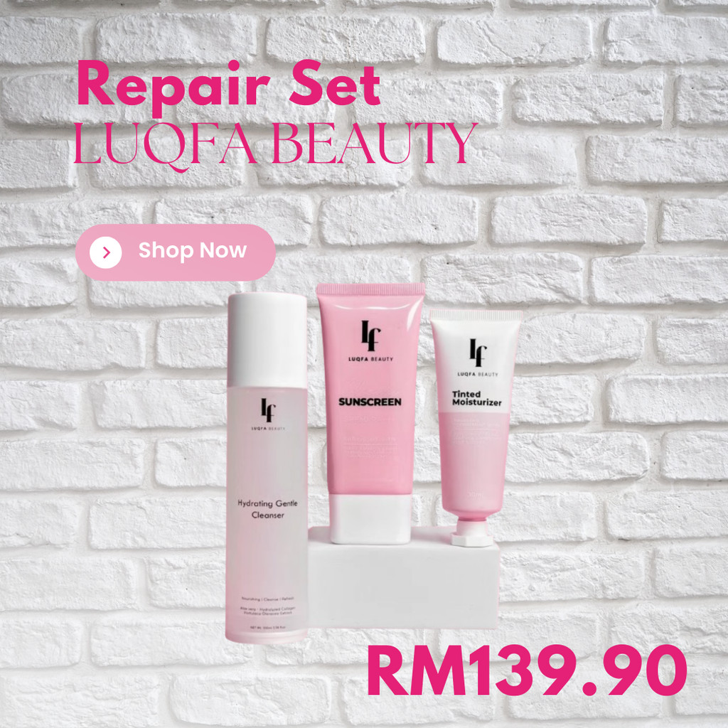 LUQFA BEAUTY REPAIR SET ( CLEANSER, SUNSCREEN, MOISTURIZER) | Shopee ...