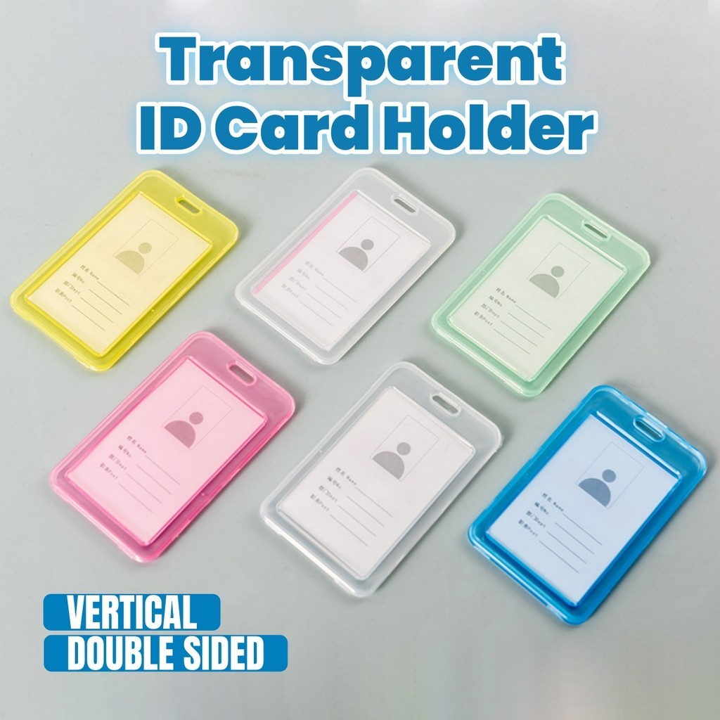 (1 PCS) Transparent ID Card Holder Vertical Plastic Hard Case Double ...