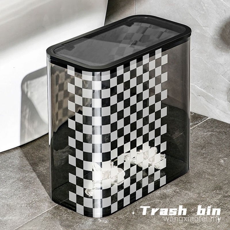 Ins Black and White Checkerboard Sewn Garbage Bin Toilet Toilet Large ...