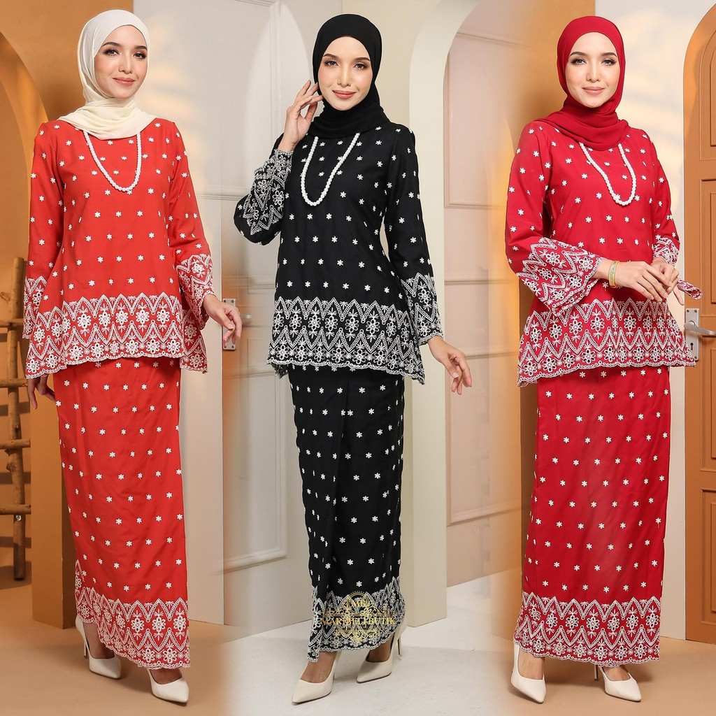 QASEH KURUNG KEDAH NEW DESIGN - COTTON EYELET Sulam Timbul Kain Lipat ...