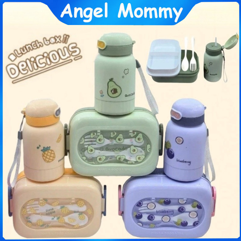 2 IN 1 Cute Lunch Box Set with Water Bottle Kids Bento BPA Free Kotak ...