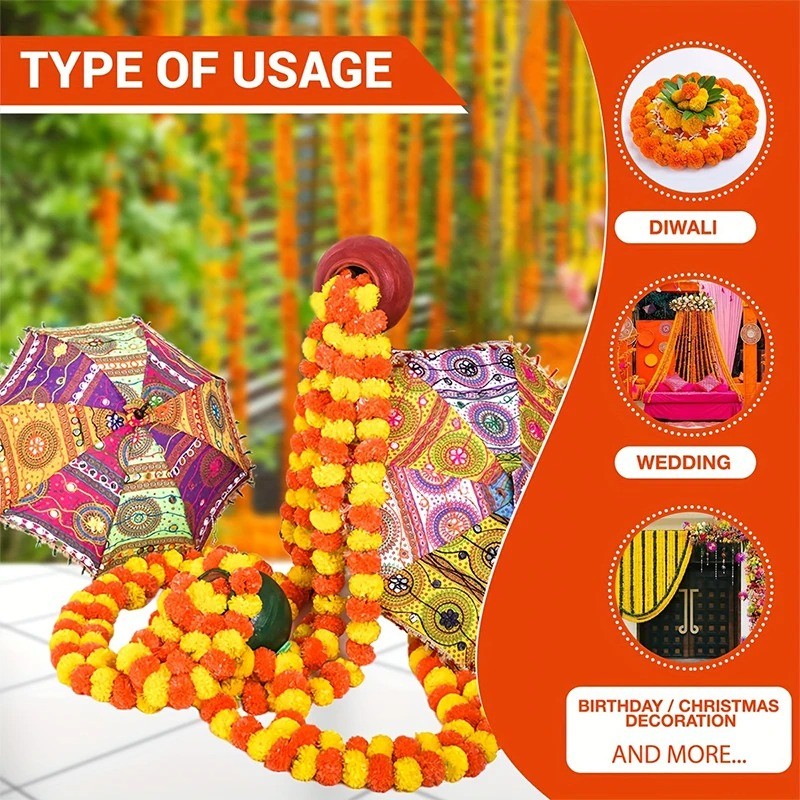 1.5 Meters Deepavali Marigold Decorations Indian-style Leaf Bell ...