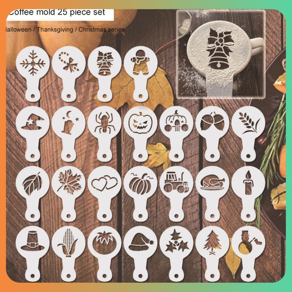 25pcs Coffee Stencils Diy Fancy Coffee Printing Model Foam Spray Cake