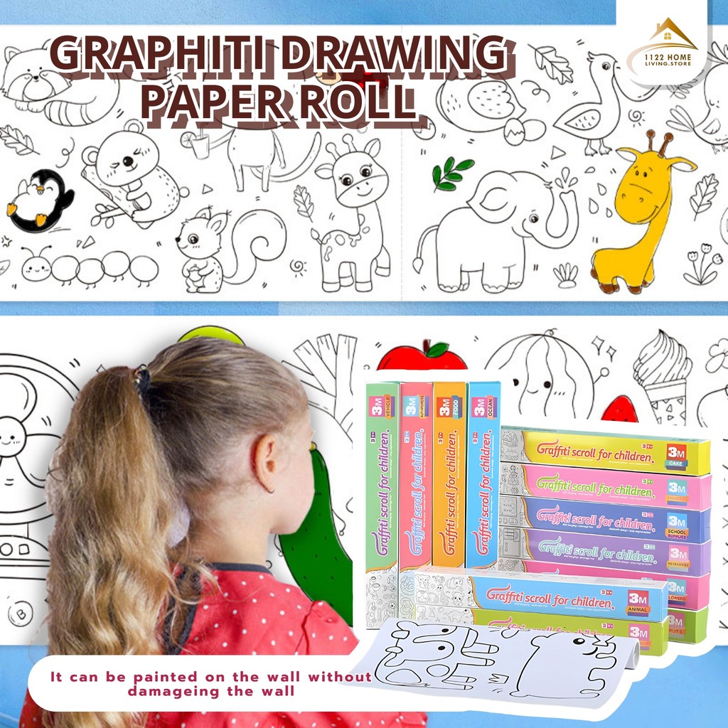 Children's Drawing Roll DIY Coloring Paper Roll Graffiti Scroll Color ...