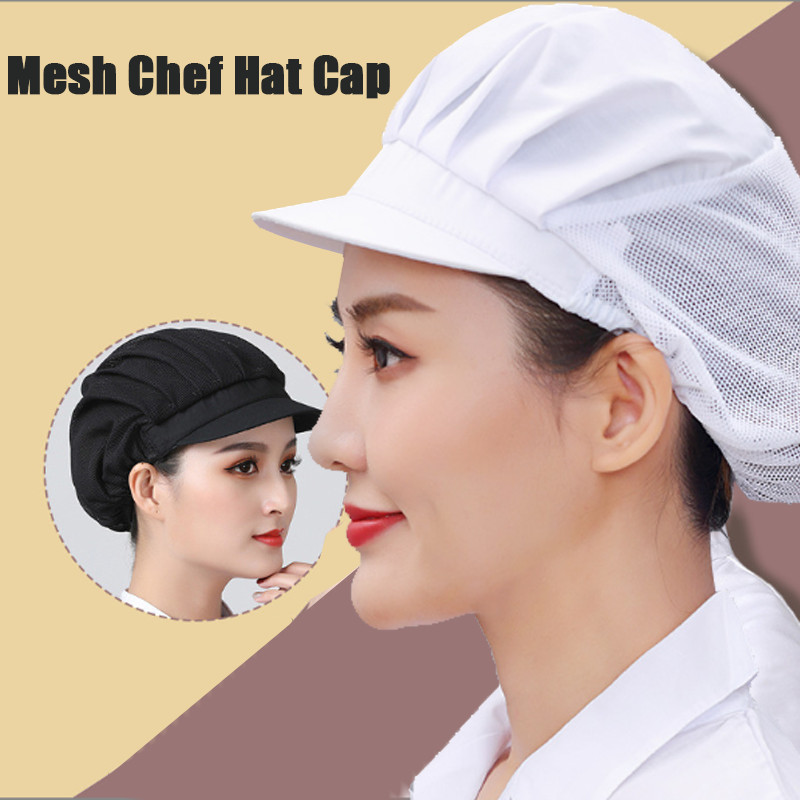 Unisex Mesh Chef Hat Elastic Chef Cap Food Service Caps Kitchen Baking ...