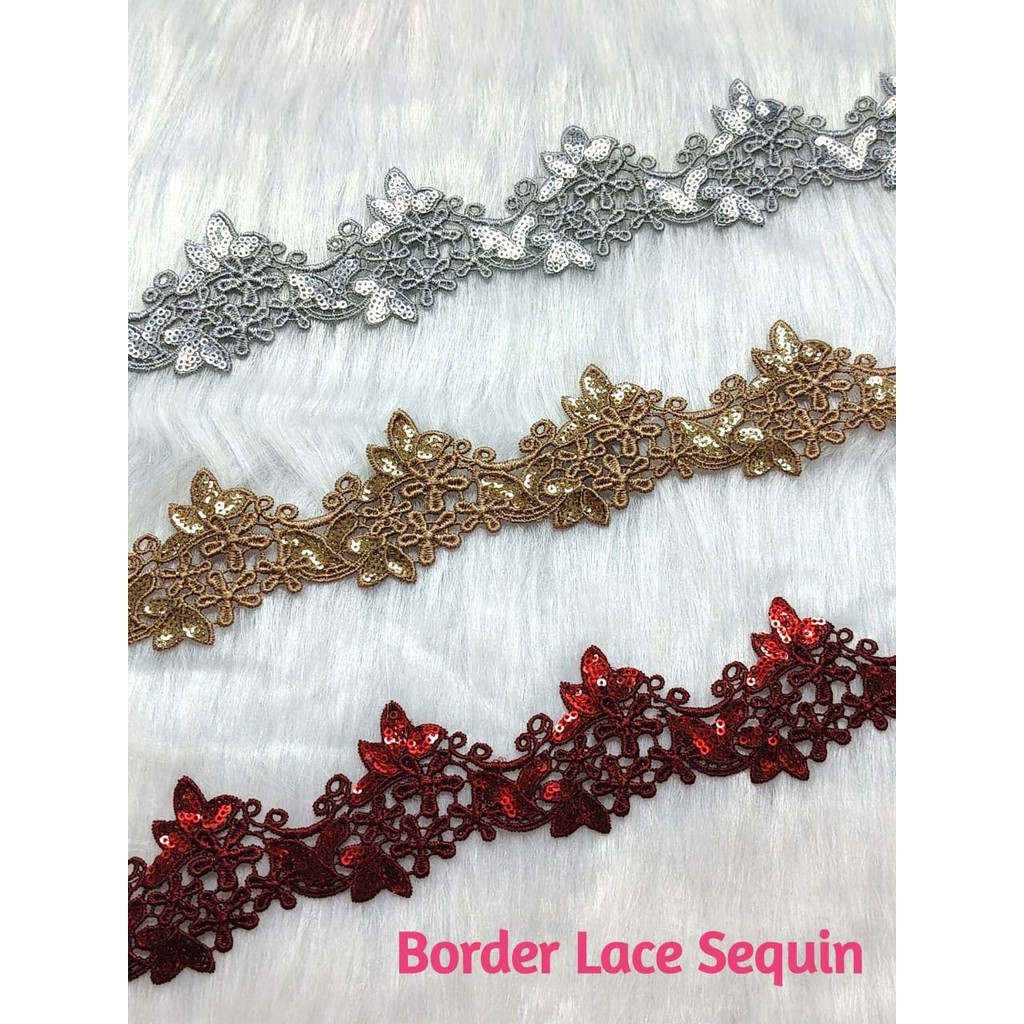 [ 50cm/ Unit ] Boder Lace Baju/ Chemical Boder Lace Sequin/ Chemical ...