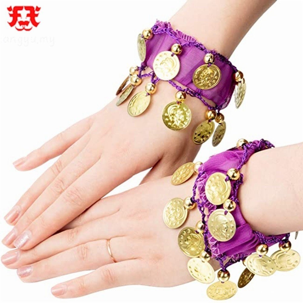 Cooyeah Belly Dance Skirt & Wrist/Ankle Cuffs Set - Orange Chiffon With Sequins - View #7