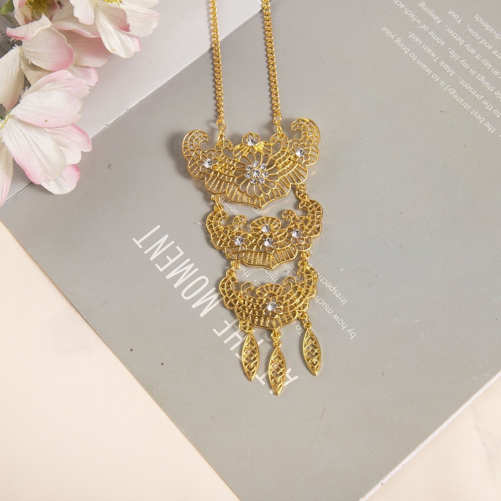 Gold Plated Traditional Dual Brooch with Layered Chain and American Diamond for Men’s Suits and Sherwanis