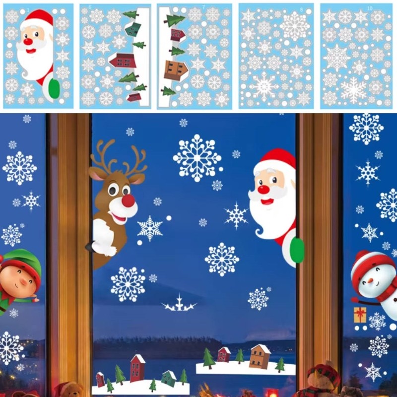Removable PVC Christmas Static Sticker Santa Snowman Snowflake Window ...