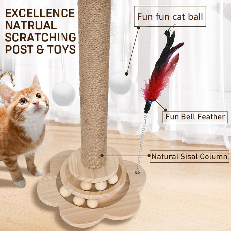 4 in 1 Cat Scratching Post with Interactive Toys Natural Sisal Cat ...