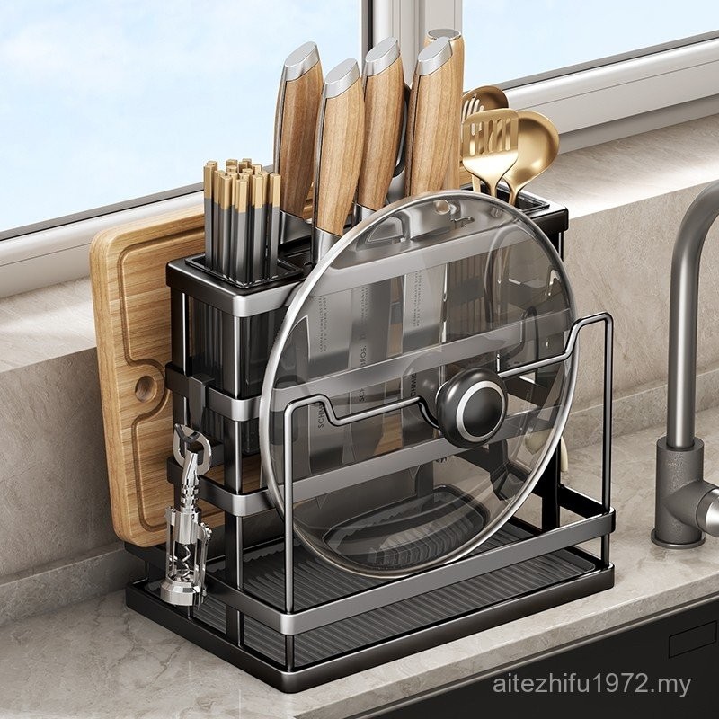 Kitchen Knife Rack Shelf Wall-Mounted Countertop Cutting Board Rack ...