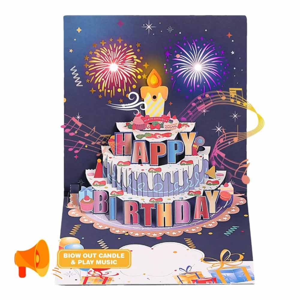 3D Musical Birthday Popup Card with Blowable LED Light Candle and Happy ...