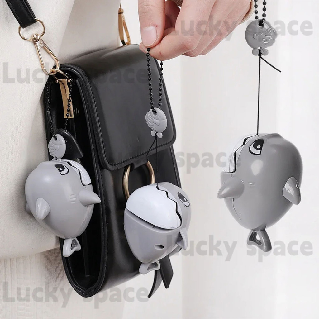 Cute Shark Keychain Cartoon Creative Bag Pendant Drawstring Clockwork ...