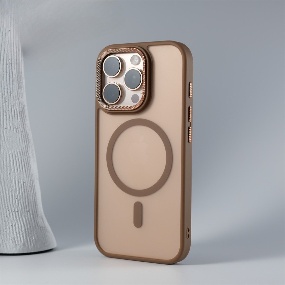 Desert Gold Metal Diamond Texture Lens Protect Magnetic Phone Case For ...