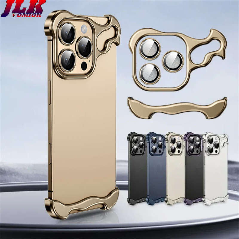 [JLK] For iPhone 16 15 14 Plus 13 12 Pro Max Irregular Aluminum Metal ...