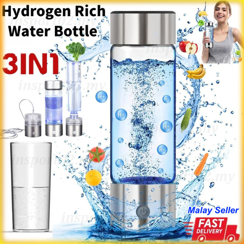 3 IN 1 Hydrogen Rich Water Bottle 420ml 3Min Quick Electrolysis Real ...