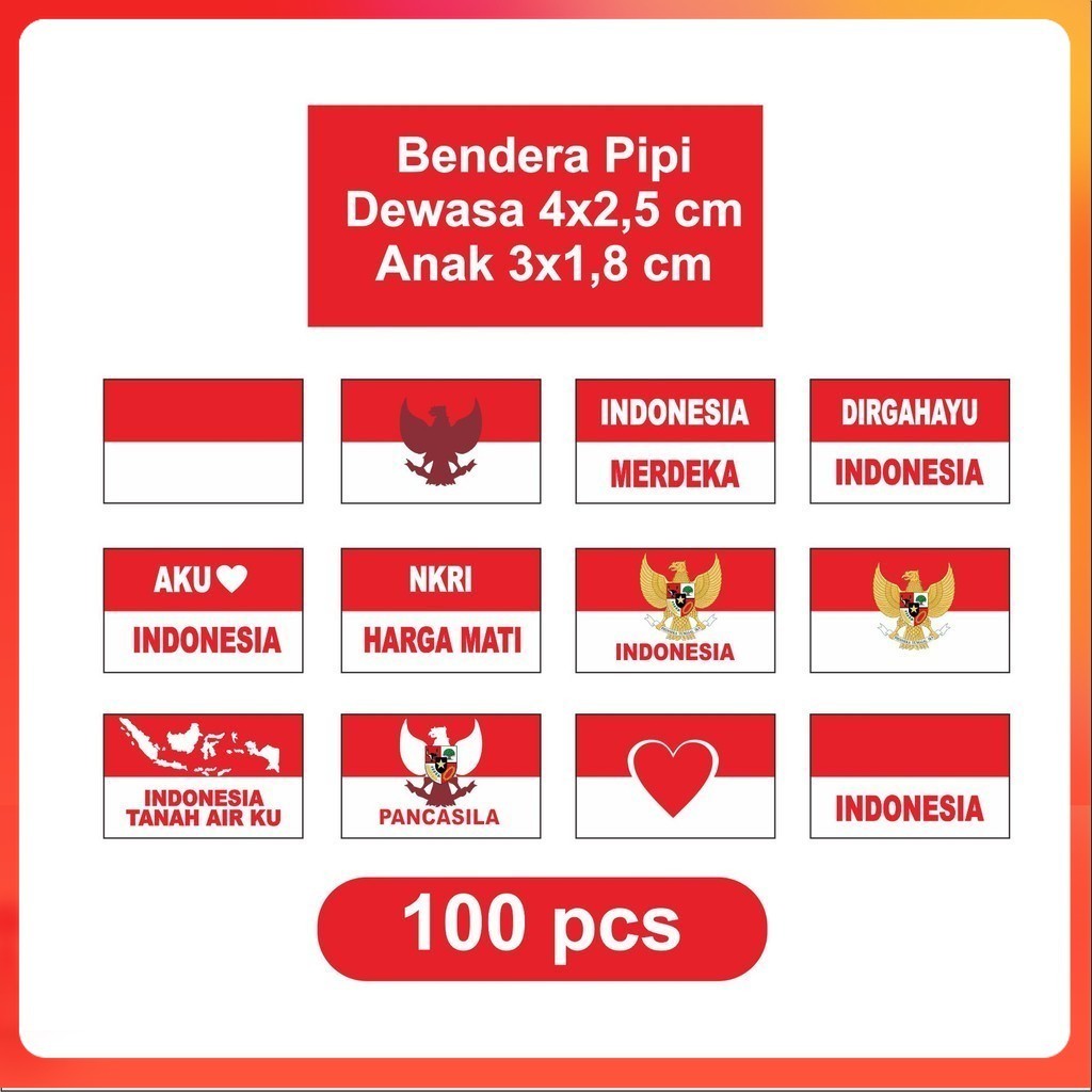 MERAH PUTIH Cheek Flag Sticker 100pcs Red And White Sticker Flag Paste ...