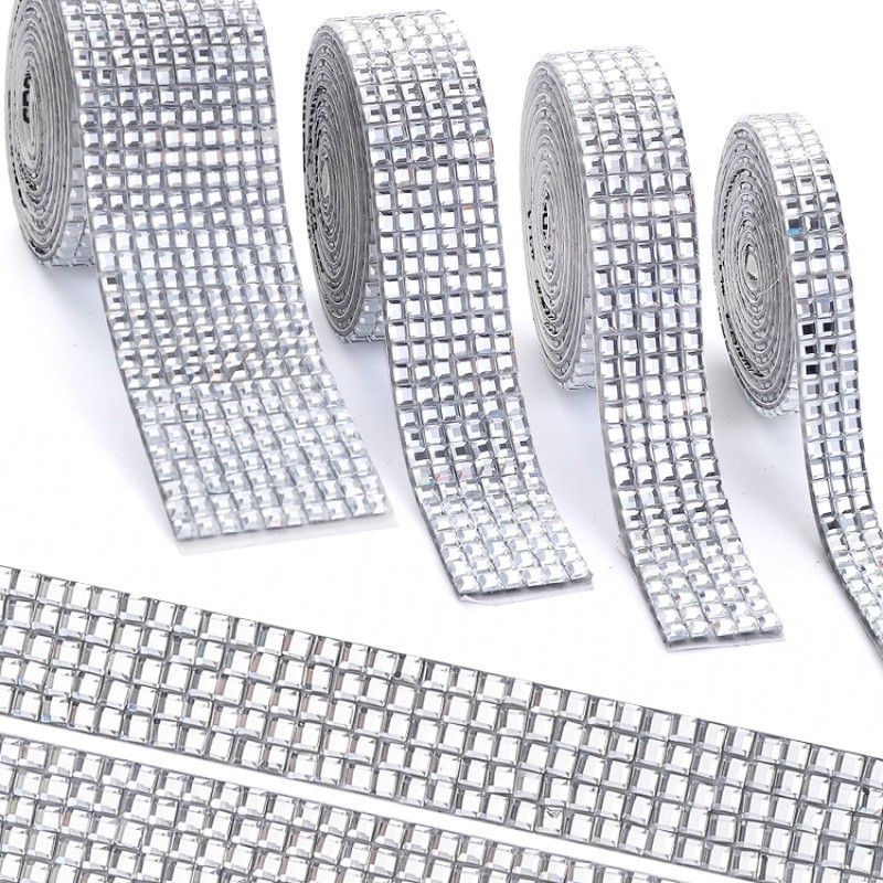 Self Adhesive Crystal Glass Squares Rhinestone Diamond Ribbon Glitter ...