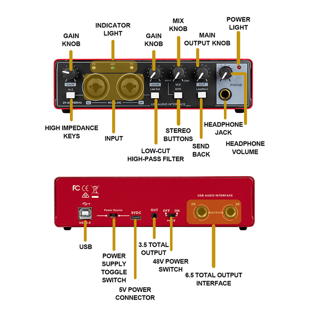 [Redkeev.my] MD22 Audio Sound Card 48V Phantom Power USB Audio ...