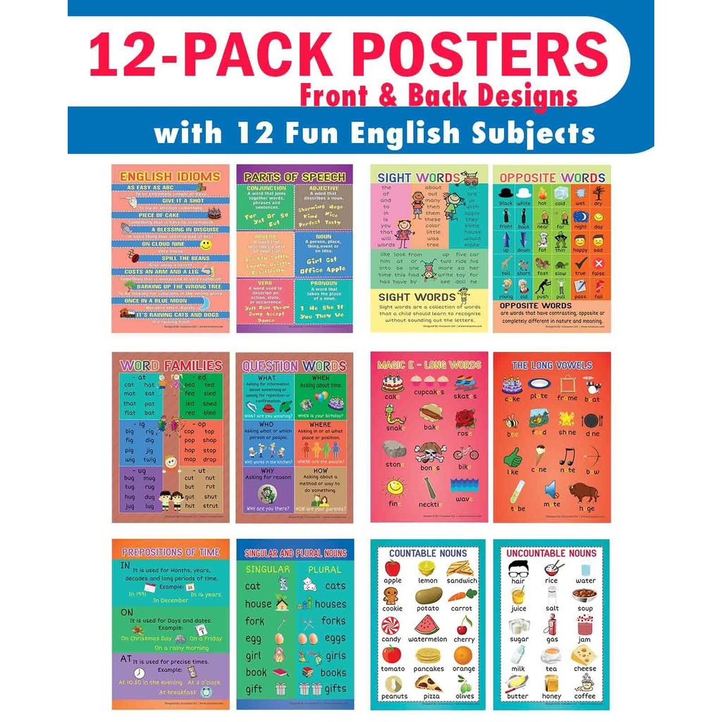 Fun English Learning Words Educational Posters (12-Pack) | Shopee Malaysia