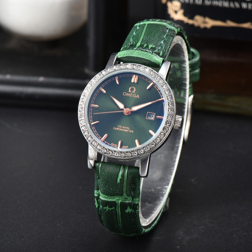 Quartz Movement Waterproof Green Dial Leather Strap Women's Watch Rui ...
