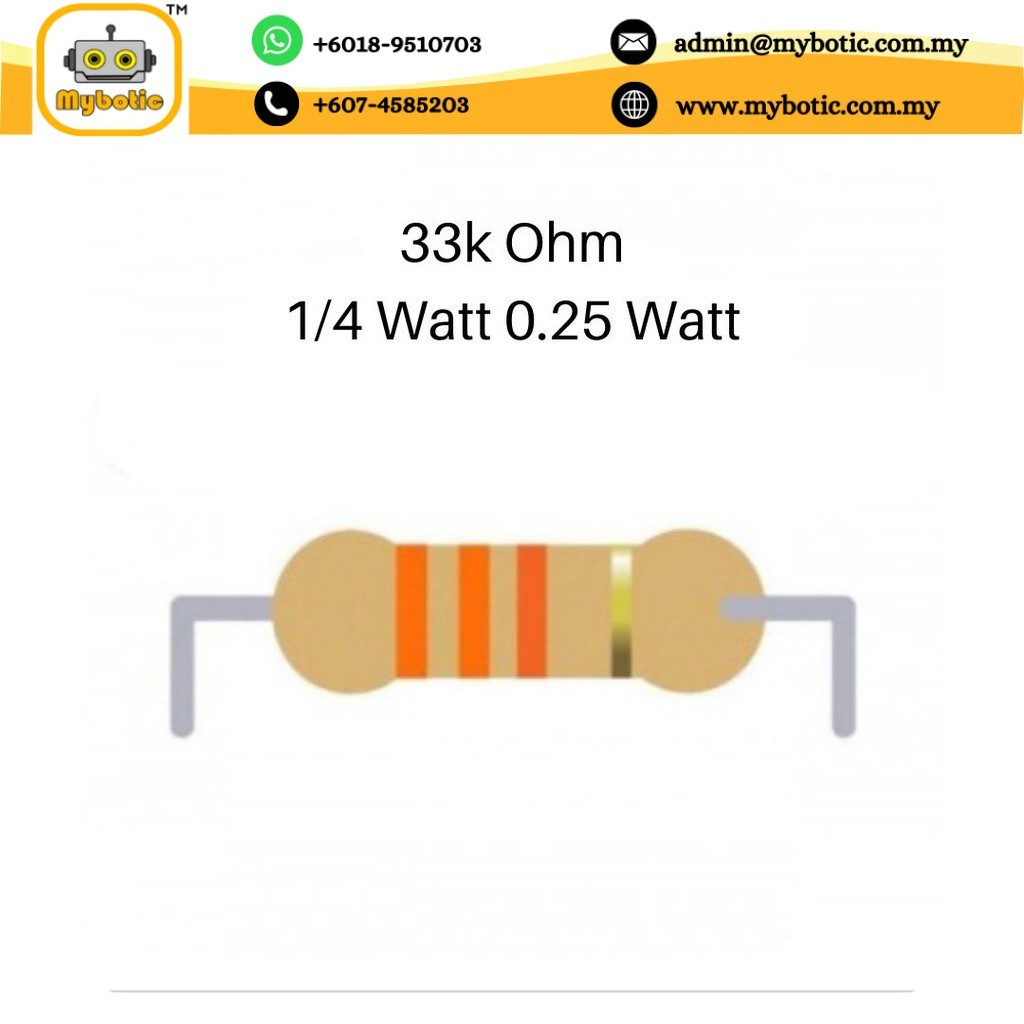 33k ohm 0.25w 1/4W resistor (5% tolerance) (10pcs/ pack) | Shopee Malaysia