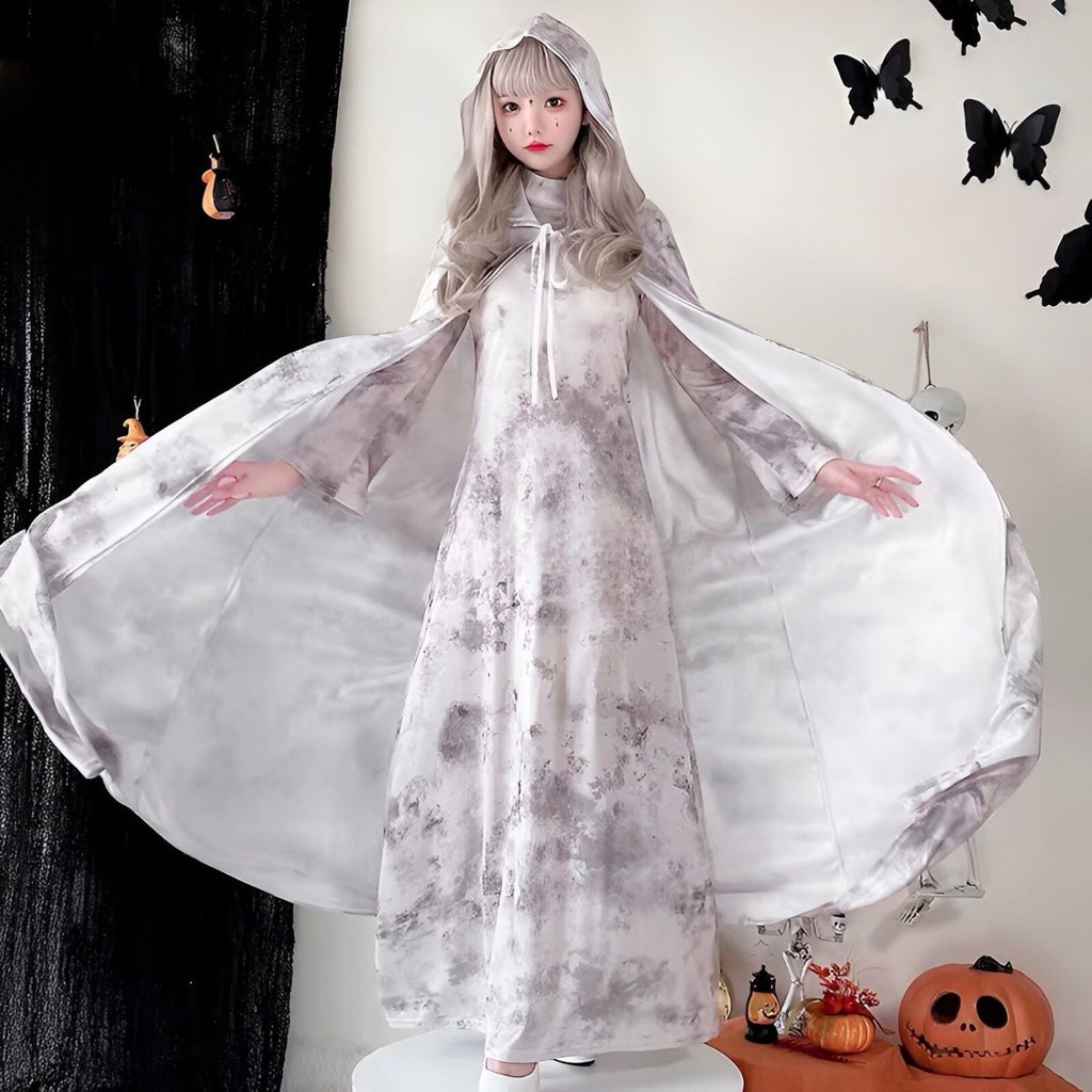White Magician Hooded Robe Female Halloween Adult cos Costume Witch ...