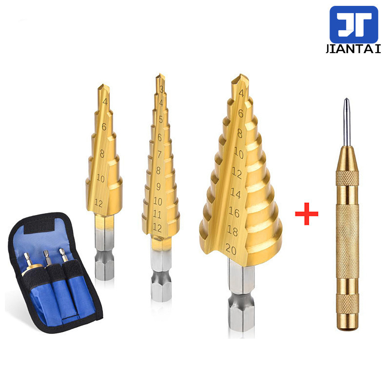 HSS Step Drill Bit Sets Straight Groove Titanium Coated Cone Hole ...