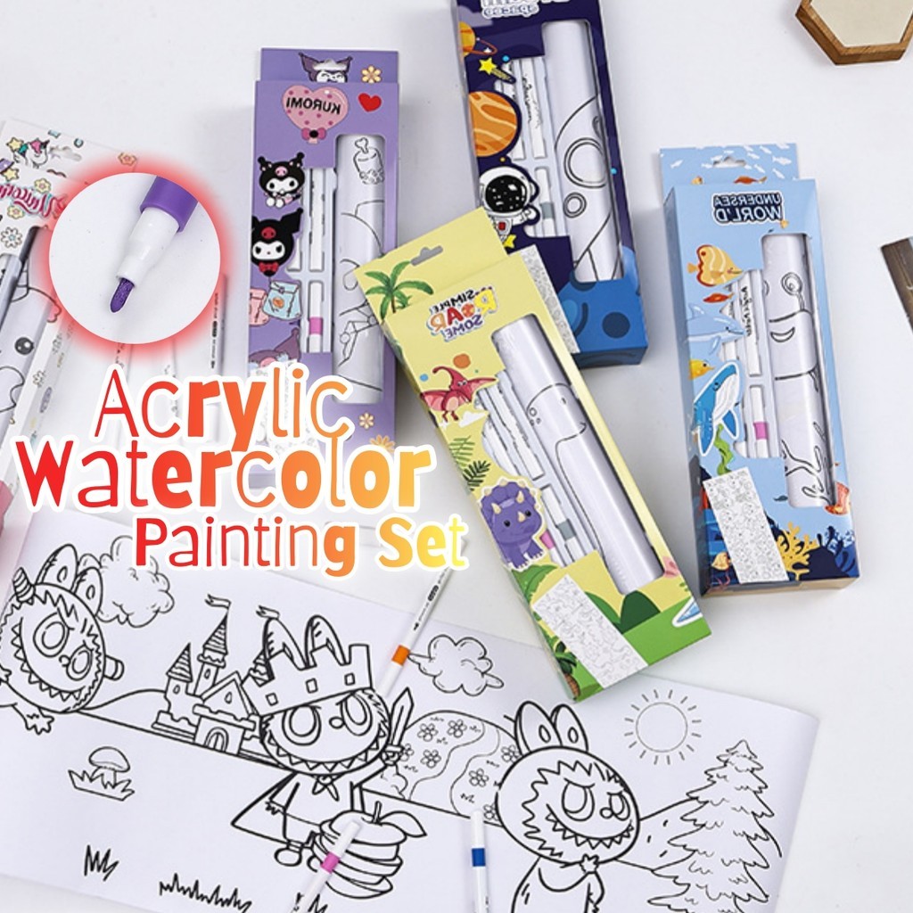 Kids Acrylic Watercolor Painting Set Coloring Paper Children Graffiti ...
