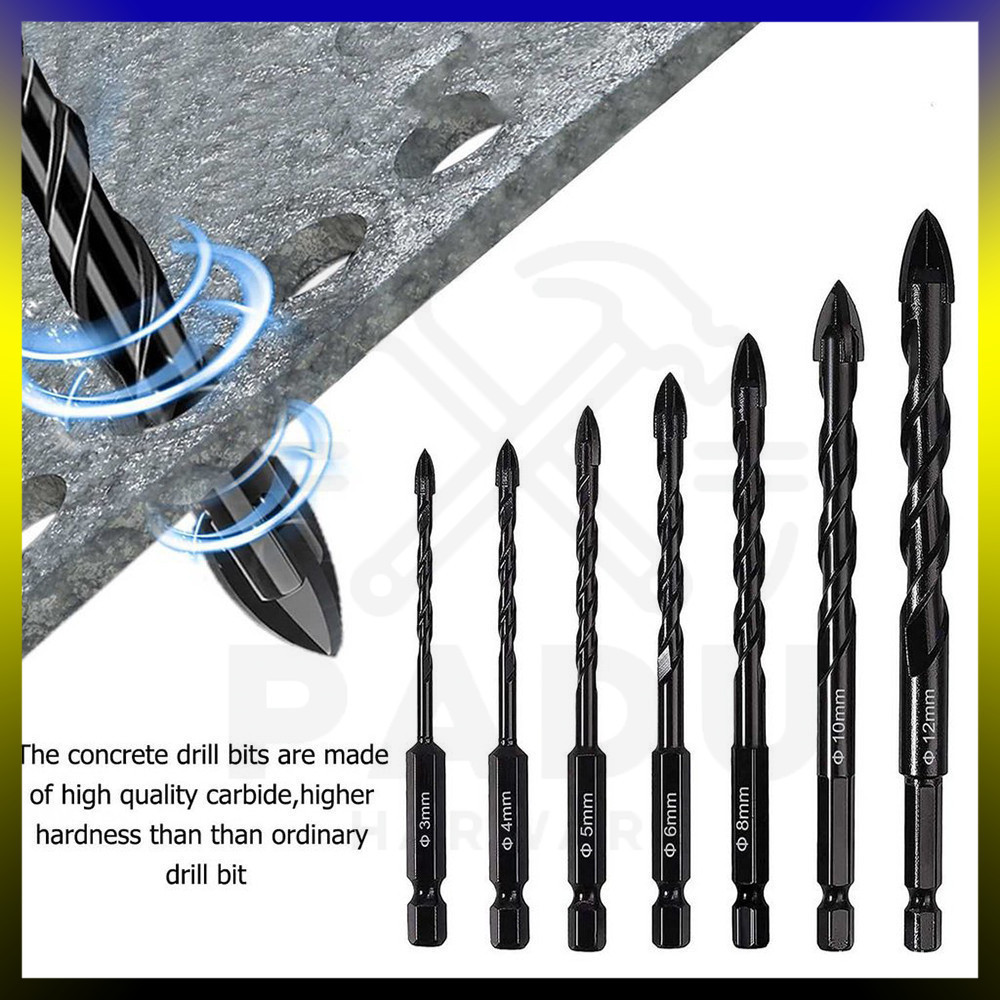 Cross Hex Tile Drill Bit Set 3-12mm Triangle Alloy Carbide Glass Metal ...