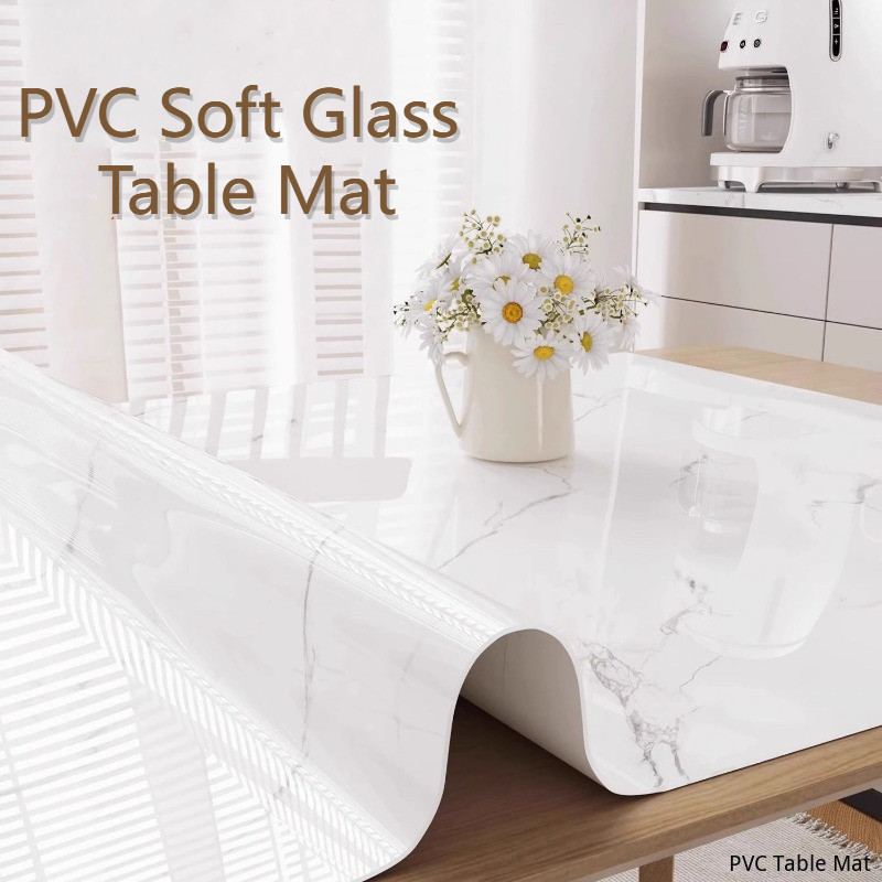 Simple Marble Pattern Pvc Soft Glass Table Mat No-wash Waterproof Oil ...