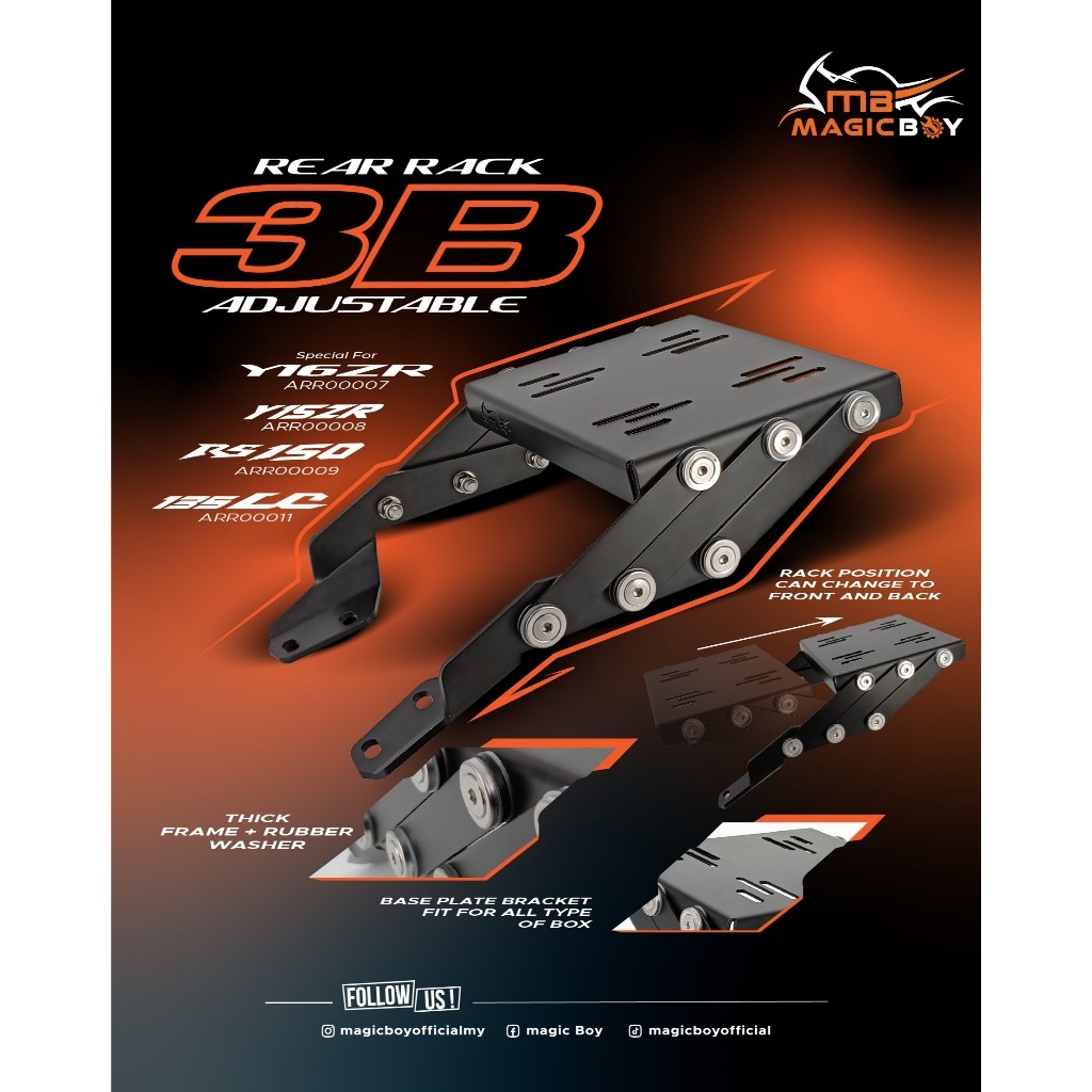 MAGIC BOY REAR RACK 3B ADJUSTABLE TOP BOX Y16ZR Y15ZR LC135 V2-V7 RS150 ...