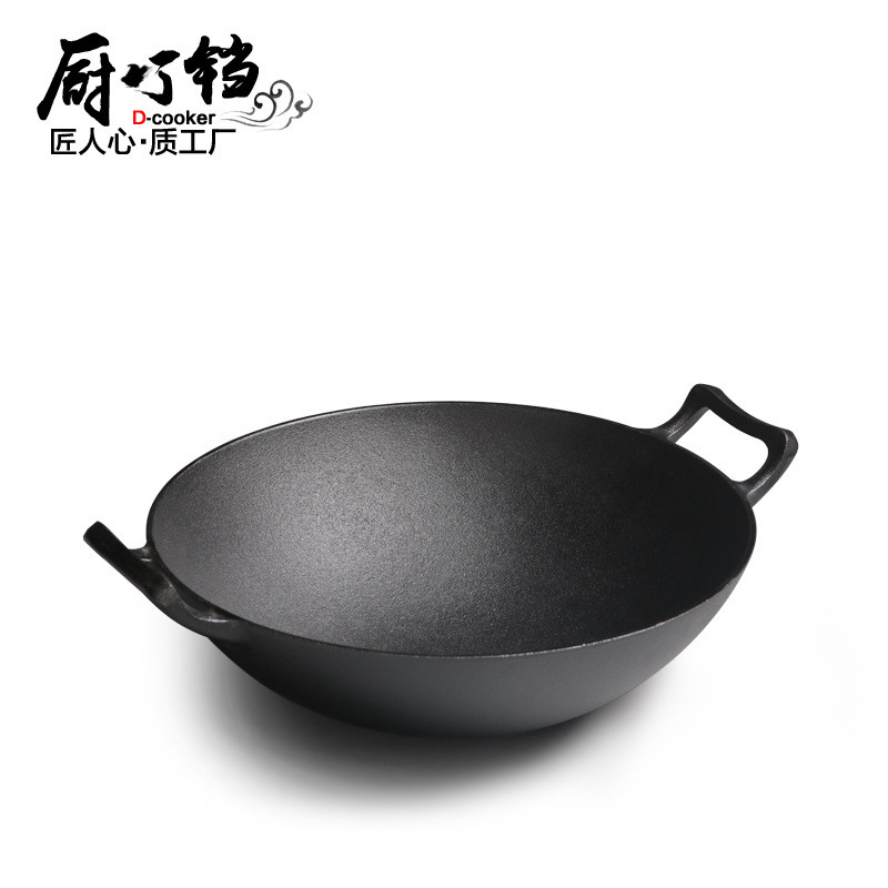 Cast Iron Wok Pan with 2 Loop Handle, Pre Seasoned Cast Iron Grilling ...