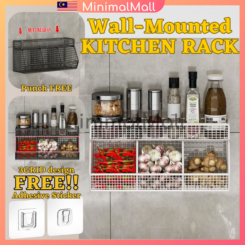 3GRID Wall-Mounted Carbon Steel Hanging Kitchen Multi Storage Rack ...