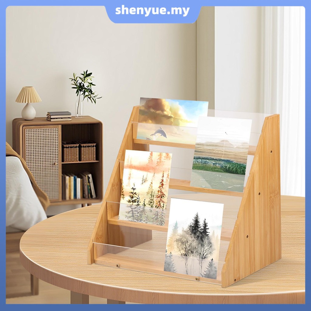 Card Display Stand Greeting Card Display 4 Tier Bamboo and Acrylic Card ...
