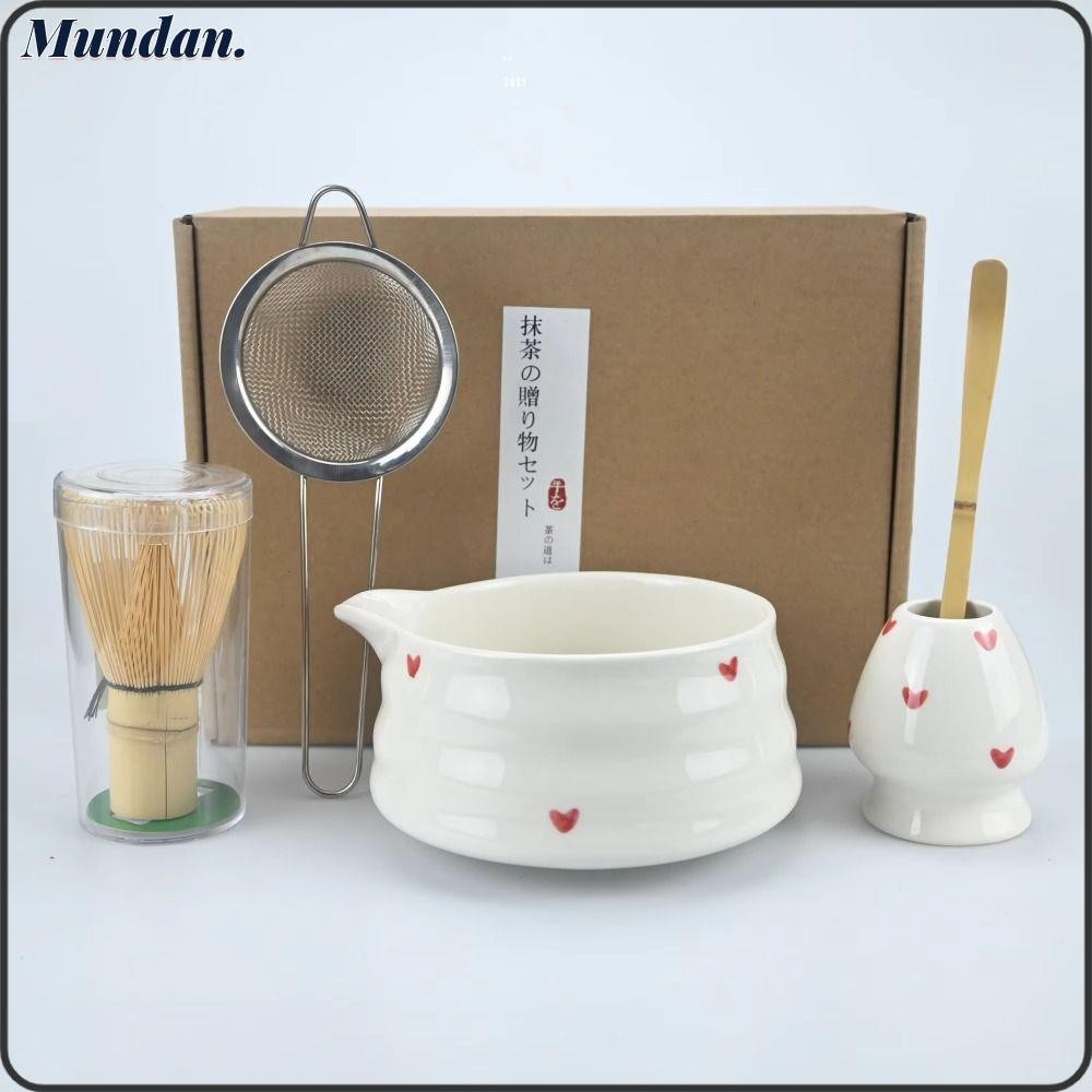 MUNDAN 4/5/6 PCS Matcha Bowl Set, Bamboo Whisk Strainer Mesh Heart ...