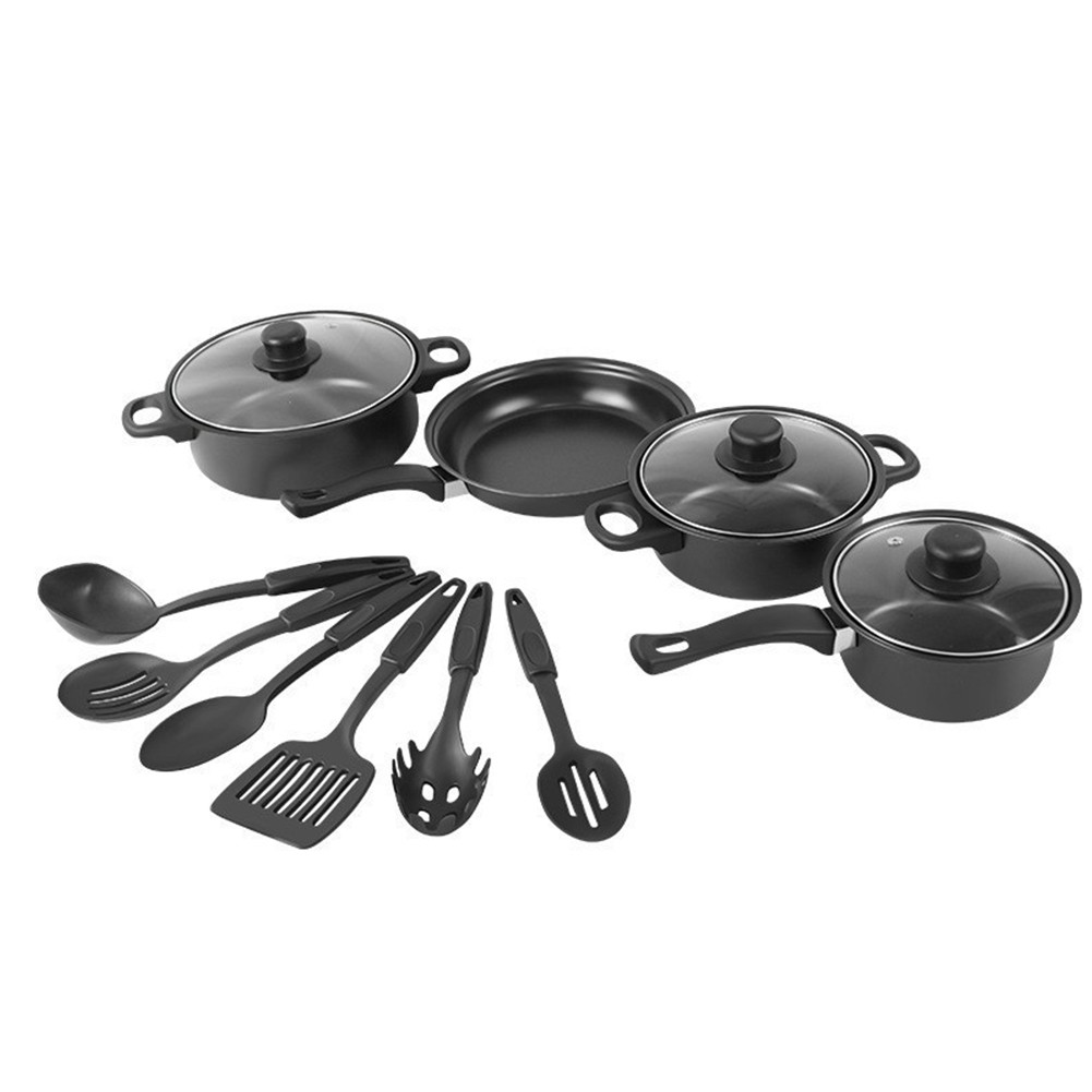 12Pcs Non Stick Cookware Set Deep Frying Pan with Lid Milk Pot Maifan ...